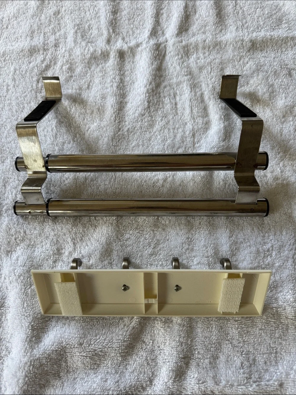 Stainless Steel Double Towel Bar and 4-Hook Wall Rack - Silver